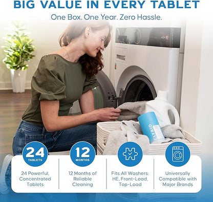 Clyrio Washing Machine Cleaner Tablets – Washer Odor Remover, Unscented Deep Clean for Smelly Washers, HE & Front Load, Septic Safe, 24 Count
