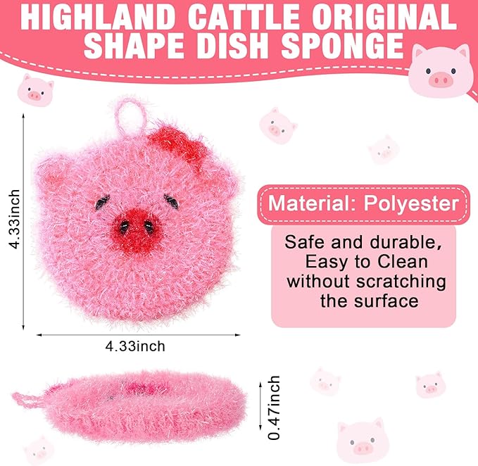 6 Piecs Cute Pig Shape Dish Sponge Dual Sided Non Scratch Pig Dish Washing Scrubbers, Reusable Household Cleaning Kitchen Tools for Dishwashing Washing Dishes Cookware