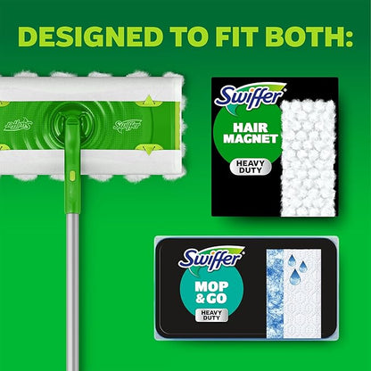 Swiffer Hair Magnet Deluxe Starter Kit with Collapsible Pole, 9 Hair Magnet Dry Cloths, 2 Bonus Mop & Go Wet Cloths