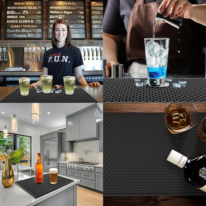 AXIESO 2 Pack Silicone Bar Mat - 1/2 Inch Thick Heat-Resistant and Food Safe Drip Mat - Spill Mats for Counter Top - Kitchen Service Mat, Coffee Bar, Restaurant - Drying Mat - 18 x 12 Inches