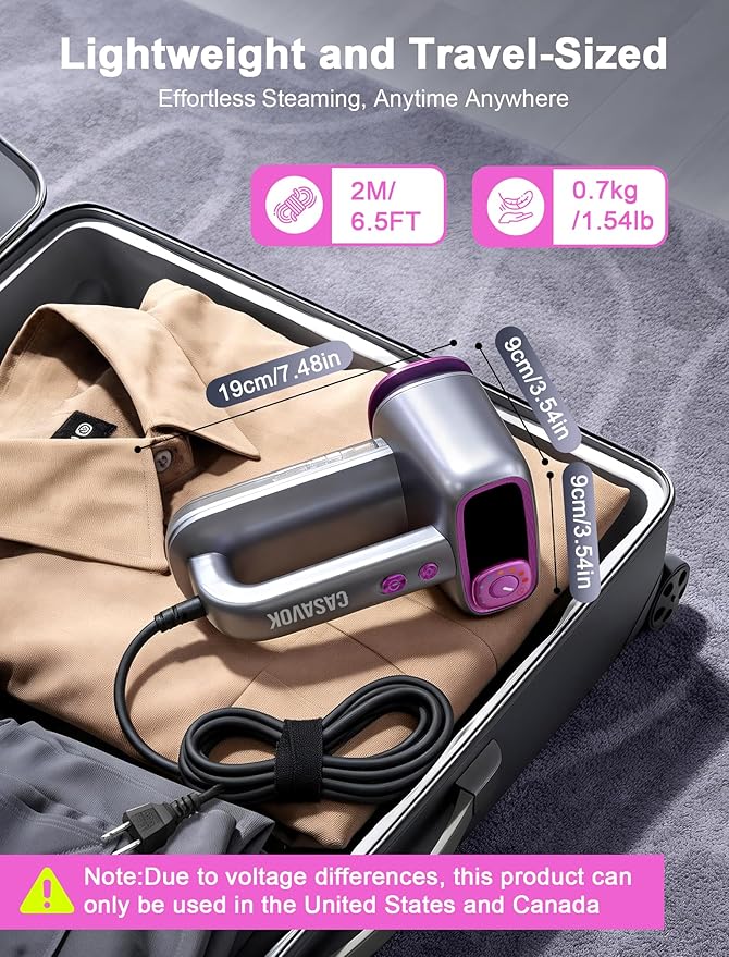 Travel Steamer for Clothes,Handheld Steamer for Clothes,2 in 1 steamer and iron,160ml Large Water Tank Portable Steamer for Clothes,6 Steam Mode&Dual-Layer Heated Steam Plate,120V for Home,Office