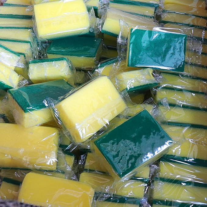 Individually Wrapped Sponges,600 Pack Sponges Individually Wrapped for Kitchen Scrub Dish Dishes Dishwashing Cleaning Non Scratch Scrubber Bulk Case - Small Mini