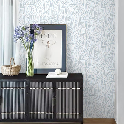 Ismoon 17.3"x 393"Blue and White Wall Paper Peel and Stick Modern Blue Striped Wallpaper Removable Self-Adhesive Neutral Wallpaper Contact Paper for Cabinets and Drawers Vinyl Roll