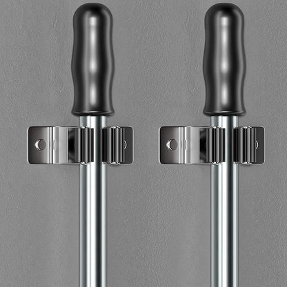 Self Adhesive Broom and Mop Holder Wall Mounted – SUS304 Stainless Steel 2-Slot Organizer with Anti-Slip Rubber Grips, 25lb Load, Adjustable for 0.6–1.4" Handles, Garage Kitchen Bathroom Use, 3 Pcs