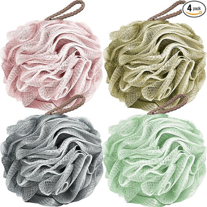 Fu Store Loofah Sponge Shower Loofahs 50g Bath Sponges Mesh Balls 4 Colors for Body Scrubber Exfoliator Wash Back Scrubbers Bathroom Men Women - 4 Pack Cleaning Bathing Accessories