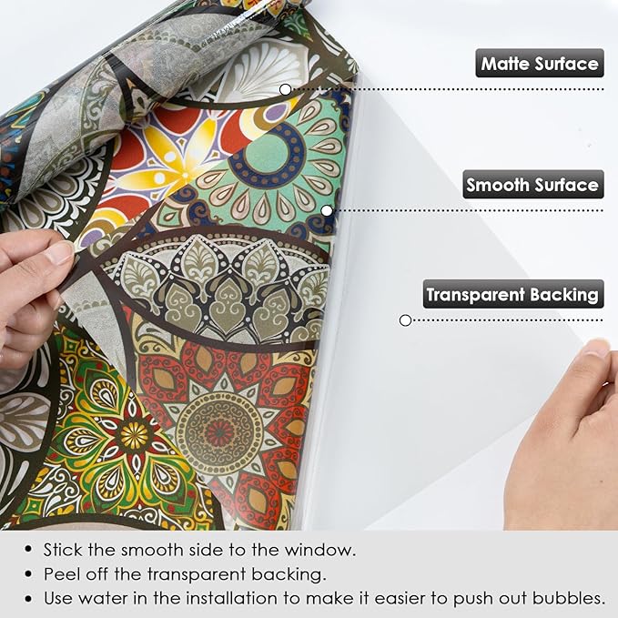 DKTIE Static Cling Decorative Window Film with Installation Tools Non Adhesive Privacy Film Stained Glass Window Film for Bathroom Shower Door Heat Cotrol Anti UV 17.7 x 118.1 Inch