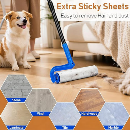 10" Large Lint Roller for Pet Hair Extra Sticky, Floor Lint Rollers Long Handle with Big Lint Rollers Refills for Couch Carpets Furniture Wall Clothing Floor Cleaning, Blue