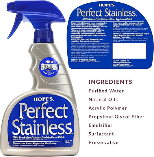 HOPE'S Perfect Stainless Steel Cleaner and Polish, 22-Ounce, Streak-Free Self-Polishing Formula, Blocks Fingerprints, 1 Pack