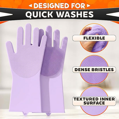 ALPENKOK Silicone Dishwashing Gloves with Scrubber – Non-Slip Silicone Gloves wor Washing Dishes | Household Use
