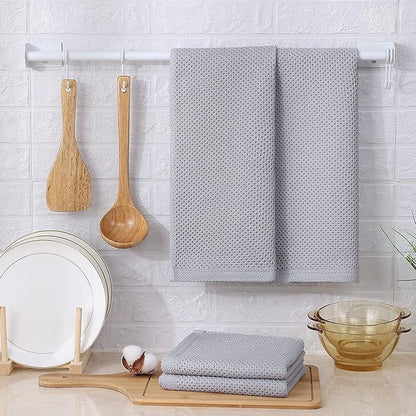 Kitinjoy 100% Cotton Waffle Weave Kitchen Hand Towels (13 x 28 Inches, Light Grey), 8-Pack Super Soft and Absorbent Dish Towels for Drying Dishes