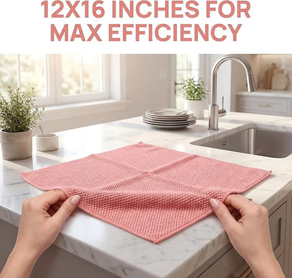 Ha-Fish&Flame-Gua Microfiber Cleaning Cloths 6-Pack, Super Absorbent Towels with Corn Grain Texture, 12x16 Inches for Kitchen Dishes, Countertops & Household Cleaning