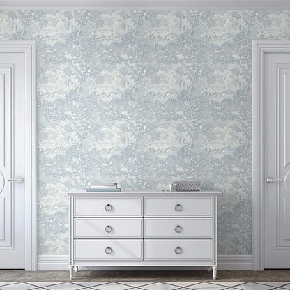 Ismoon Vintage Wallpaper Peel and Stick Blue Neutral Wallpaper 17.3in x6.56ft Forest Animals Contact Paper for Bedroom Thicken Waterproof Self-Adhesive Wall Paper Removable Renter Friendly Vinyl