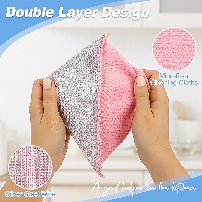 Aidoclip Non-Scratch Steel Wool Dishcloth - 5PC Set, Multi-Use Kitchen Scrubbers, Durable Cleaning Pads for Wet & Dry Use Grey (12pcs)