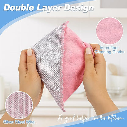Aidoclip Non-Scratch Steel Wool Dishcloth - 5PC Set, Multi-Use Kitchen Scrubbers, Durable Cleaning Pads for Wet & Dry Use Grey (12pcs)