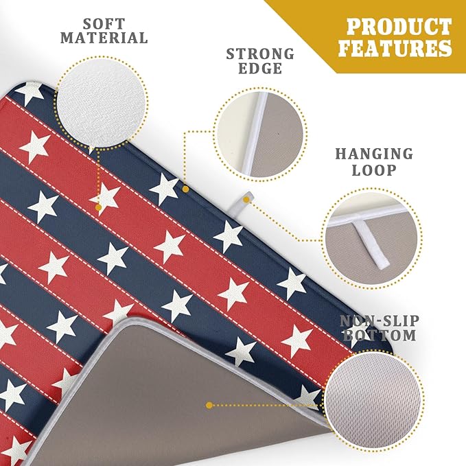 Patriotic Star Stripes Red Blue Dish Drying Mat For Kitchen Counter 4th of July Independence Memorial Day USA Microfiber Absorbent Drying Mats Reversible Kitchen Countertop Drainer Pad 18x24 Inch