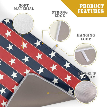 Patriotic Star Stripes Red Blue Dish Drying Mat For Kitchen Counter 4th of July Independence Memorial Day USA Microfiber Absorbent Drying Mats Reversible Kitchen Countertop Drainer Pad 18x24 Inch