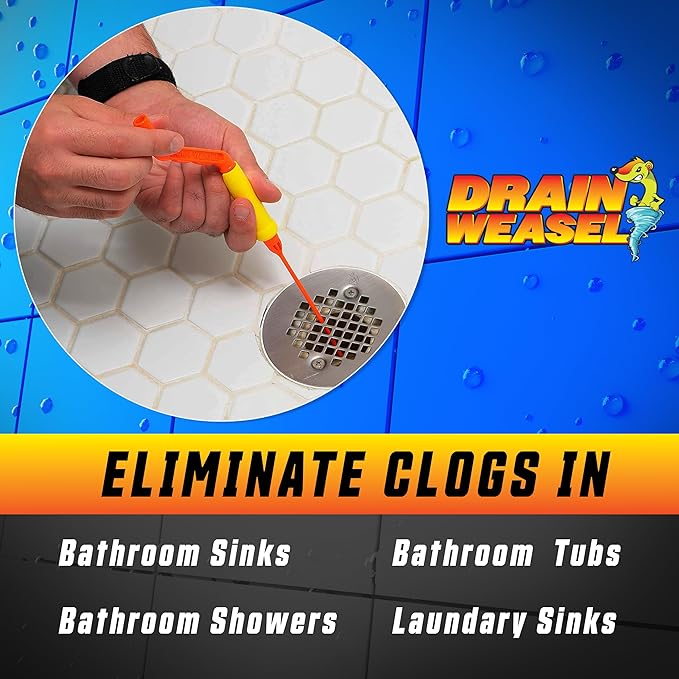 FlexiSnake Drain Weasel Sink Snake Hair Clog Remover Tool Kit, Sink, Pipe, Bathroom, Bathtub Drain Cleaner, 18-inch Long, Flexible, Made in The USA, 3 Pack Wand Refills and Removable Handle
