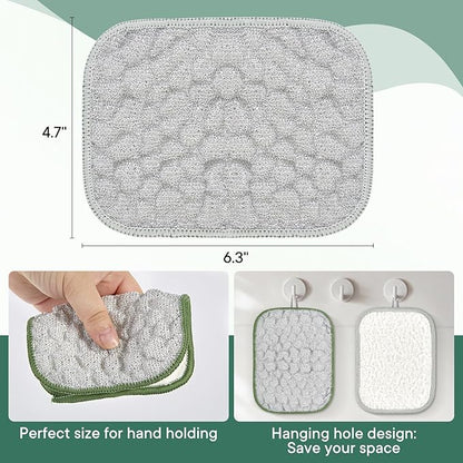 Innovative Dishwashing Cloth 2 Layers(Soft Cotton Layer and Nubbed Wire Scrub Layer)Dish Cloth With Hanging Rope Ideal for Kitchen Cleaning and Housekeeping to Clean Dishes Cookware Sinks Countertops