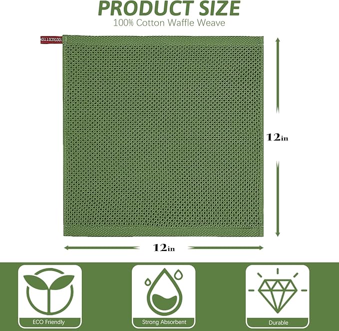 Nialnant 6 Pack Kitchen Dish Towels,100% Cotton Dish Rags for Washing Dishes,Super Soft Absorbent Cleaning Rags,Christmas Gifts-12x12 Inch,Green