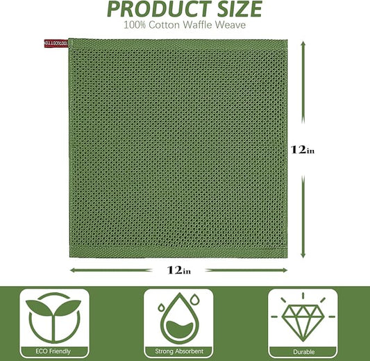 Nialnant 6 Pack Kitchen Dish Towels,100% Cotton Dish Rags for Washing Dishes,Super Soft Absorbent Cleaning Rags,Christmas Gifts-12x12 Inch,Green
