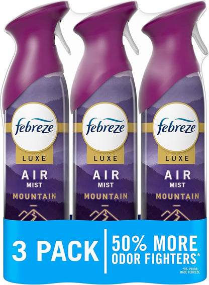 Febreze Air Mist, Air Freshener Spray, Odor Fighting Room Spray, Deodorizer for Home Bathroom Kitchen Office Apartment Dorm Room Classroom, Mountain Scent, 8.1oz (Pack of 3)