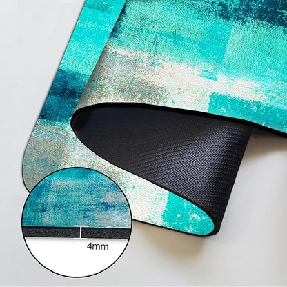 MCALK Turquoise Coffee Mat for Kitchen Counter, Teal Dish Drying Pad with Anti-Slip Rubber Base, Absorbent Kitchen Sink Mat with Abstract Art Decor,Turquoise 12"x20"