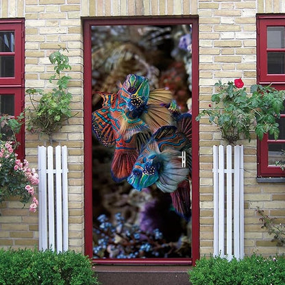A.Monamour 3D Door Stickers for Interior Doors Mandarinfish Fish Nautical Vinyl Waterproof Self Adhesive Door Mural Decals for Bedroom Office Bathroom 85x215cm