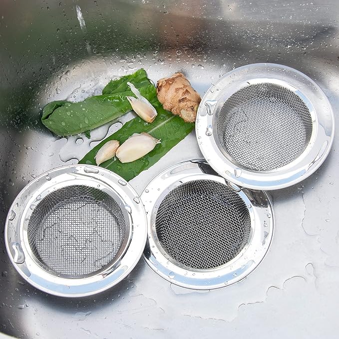 CORNERJOY 2PCS Kitchen Sink Strainer-Stainless Steel Mesh Drain Strainer,Large Wide Rim 4.5" Diameter