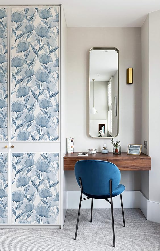 Heroad Brand 16.1"x393" Boho Floral Peel and Stick Wallpaper Blue Flowers Contact Paper for Cabinets Waterproof Removable Self Adhesive Wallpaper Drawer Liner Decoration Paper for Walls