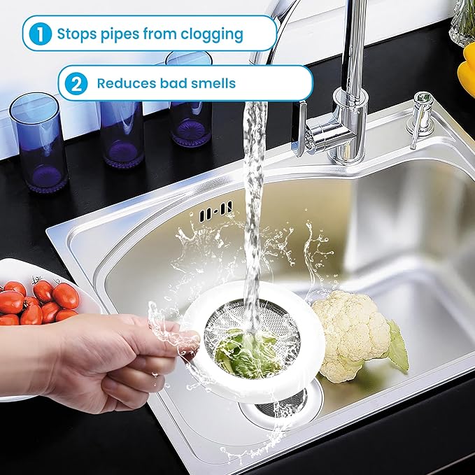 2 PCS Stainless Steel Sink Strainer with Large Wide Rim 4.5" Diameter, Mesh Metal Drain Strainer, Fine Mesh Kitchen Sink Strainer, Hair Basket Drain - Fits Most Kitchen Sink