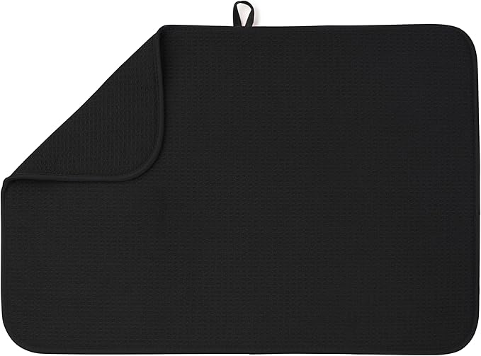 Bellemain XL Dish Mat Microfiber Dish Drying Mat, Super absorbent (Black, 17" x 24")