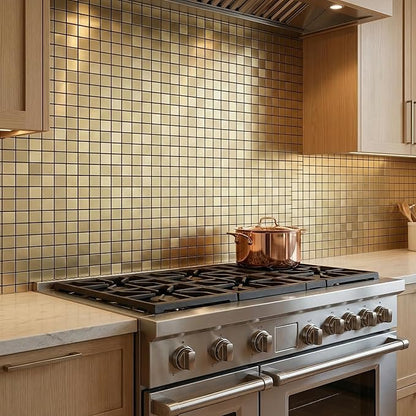 10pcs Waterproof Non-Slip Mosaic Wall Stickers, Heat-Resistant Self-Adhesive Tiles, Easy Cut & Peel for Kitchen Bathroom Bedroom Living Room (10, Golden)