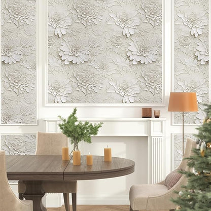 Faux 3D Floral Wallpaper Peel and Stick Beige Embossed Wallpaper for Bedroom Vintage Flower Contact Paper for Bathroom Living Room Cabinets Shelf Liner Wall Paper for Girls Room 17.5"x102"
