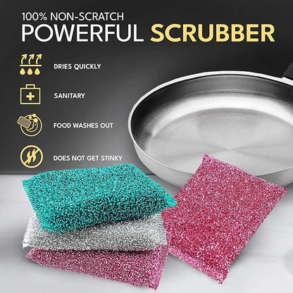 Sponges for Kitchen (3Pc Pack) - Non Scratch Dish Sponge or Dish Scrubber for Dishwashing - Kitchen & Household Cleaning Scrub - Scrubbers for Dishes, Pots, Pans, Sink - Durable & Long Lasting