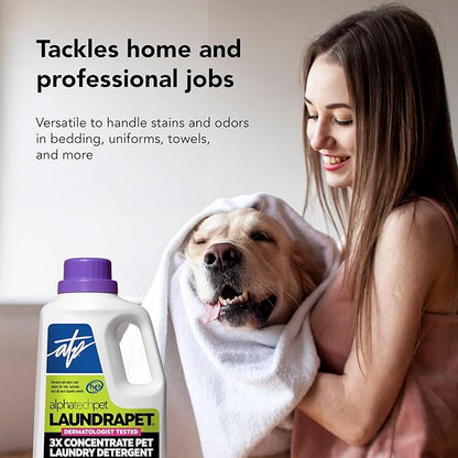 LaundraPet 3X Strength Premium Laundry Detergent with Enzyme Cleaner - 64 Oz (96 Washes) Pet Stain and Odor Eliminator, Enzymatic Detergent by Alpha Tech Pet