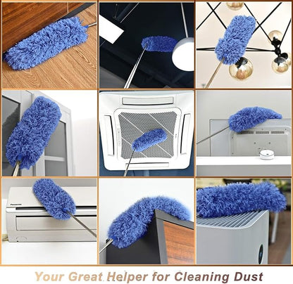 Dusters for Cleaning High Ceiling Fan, Microfiber Feather Duster with 30'' to 100'' Telescoping Extension Pole, Long Extendable Duster for Home Car Furniture Cobweb - Blue