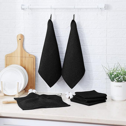 Kitinjoy 100% Cotton Kitchen Dish Cloths (12 X 12 Inches, Black), 8 Pack Waffle Weave Ultra Soft Absorbent Dish Towels for Drying Dishes Quick Drying Kitchen Towels Dish Rags