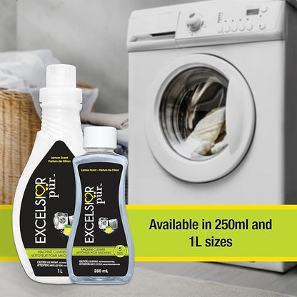 Excelsior Pür System Enzyme-Powered Washing Machine Cleaner Liquid, 250 ml (5 Uses), HE & Standard, Drum & Seal Deep Clean, Residue & Odor Buildup Remover