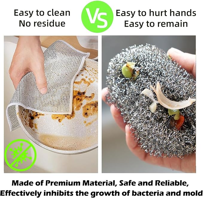 12 PCS Non-Scratch Wire Dishcloths - Metal Dish Cloth with Double Layer Multipurpose Steel Wrie Diswashing Rag for Washing Dishes & Stainless Steel, Cleaning Towels Wipes for Kitchen