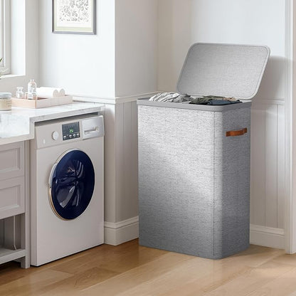 Sorbus Laundry Hamper with Lid - Collapsible 2-Compartment Fabric Laundry Basket with Handles and Removable Laundry Bag – 45 Gallon (170 L) Dirty Clothes Hamper for Bedroom, bathroom and dorm (Gray)