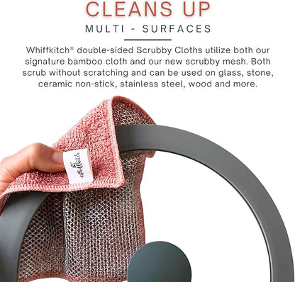 Whiffkitch® Scrubby Cloth – 6-Pack, Dishcloths, Dishrags for Kitchen and Household Cleaning 6x7, 2-Sided, Non-Scratch, Bamboo-Rayon, Scrub Mesh, Quick Dry, Washable, Reusable