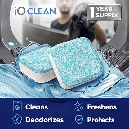 Washing Machine Cleaner Descaler Tablets, 24 Count (1 Year Supply) – Deep Clean Washer Cleaner Tablets for HE Front Load & Top Load – Unscented Washing Machine Descaler for Odor Control