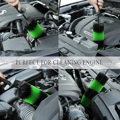 TAKAVU Master Wheel & Tire Brush, Easy Reach Rim Detailing Brush, Multipurpose Use for Wheels, Rims, Exhaust Tips, Motorcycles (Green)