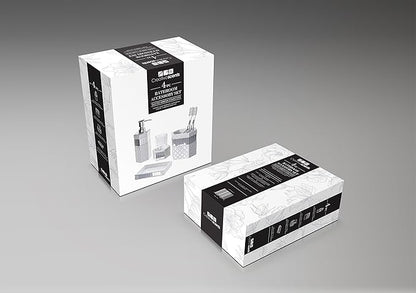 Creative Scents Quilted Mirror White Bathroom Accessories Set - Decorative 4 Piece Bathroom Set - Mirrored Bathroom Accessory Set Includes: Soap Dispenser, Toothbrush Holder, Tumbler & Soap Dish