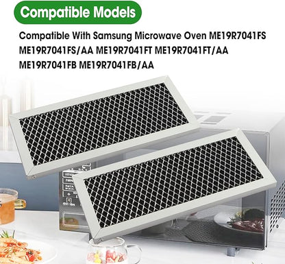Microwave Oven Charcoal Filter Compatible with Samsung ME19R7041FS ME19R7041FS/AA ME19R7041FT ME19R7041FT/AA ME19R7041FB ME19R7041FB/AA, 2 Pcs Activated Carbon Filter Easy Snap-in Installation