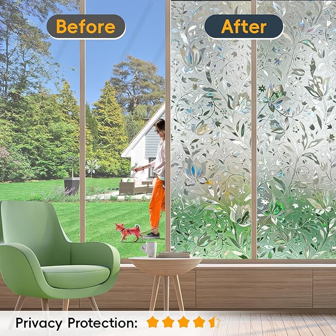 Rainbow Window Privacy Film Decorative, Stained Glass Window Tint for Home, 23.6" by 78.74"