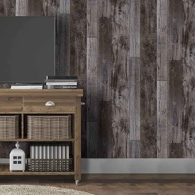 Yun-aeon Gray Wood Peel and Stick Wallpaper 34.6" X 480" Self Adhesive Wallpaper Backsplash Line Removable Wall Paper Bathroom Old Furniture Renovation Furniture