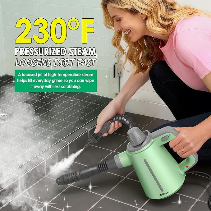 Steam Cleaner for Bathroom & Kitchen, Handheld High Temp Steam Cleaner with Safety Lock, Chemical-Free Steamer for Deep Cleaning Tile, Grout, Shower, Stove & Sink, 10 Accessories for Home, Couch & Car