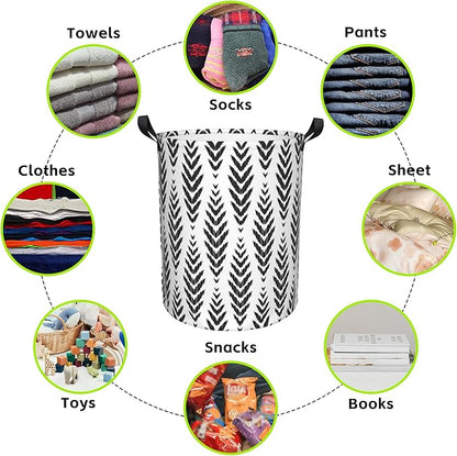 Laundry Basket Herringbone Pattern Laundry Hamper Large Laundry Basket Storage Basket Tote Bag Collapsible Organizer Basket for Bathroom,Laundry,Bedroom 17.3 x16.5 Inch