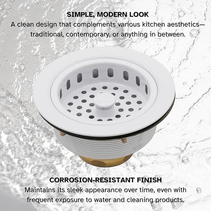 Westbrass A214-50 3-1/2" Post Style Large Kitchen Sink Basket Strainer, Powder Coat White